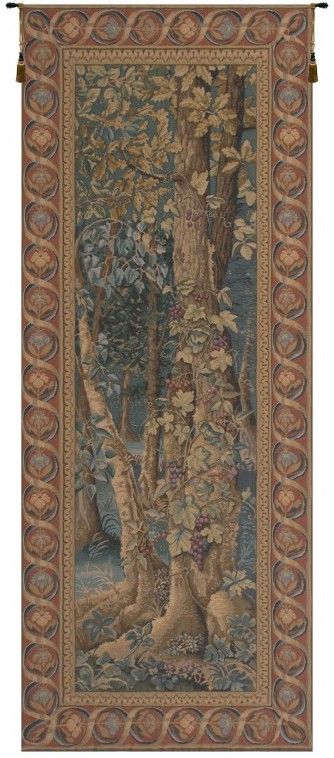 Jagaloon Underwood Belgian Wall Tapestry W-1710, 10-29Incheswide, 26W, 60-69Inchestall, 66H, Belgian, Border, Brown, Green, Jagaloon, Tapestry, Underwood, Verdure, Vertical, Wall, Belgianwoven, Europeanwoven, tapestries, tapestrys, hangings, and, the