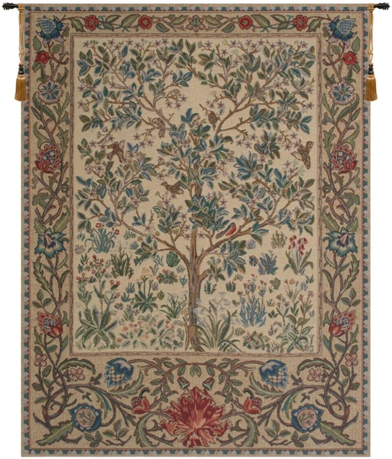 Tree of Life Beige William Morris Belgian Wall Tapestry Hanging, Tapestries, Woven, tapestries, tapestrys, hangings, and, the