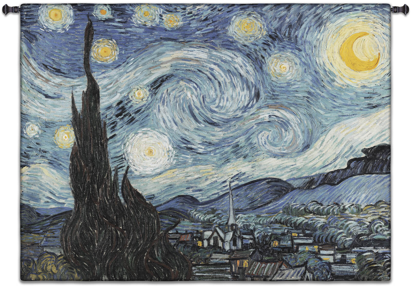 Starry Night Van Gogh Wall Tapestry C-1654, 1654-Wh, 1654C, 1654Wh, 40-49Inchestall, 40H, 50-59Incheswide, 53W, Abstract, Art, Artist, Ashley, S, Black, Blue, Border, Carolina, USAwoven, Contemporary, Cotton, Famous, Gogh, Gold, Hanging, Horizontal, Masterpiece, Masterpieces, Modern, Night, Old, Painting, Paintings, Seller, Starry, Tapastry, Tapestries, Tapestry, Tapistry, Top50, Van, Vincent, Wall, Woven, Yellow, Yellow, Bestseller, tapestries, tapestrys, hangings, and, the