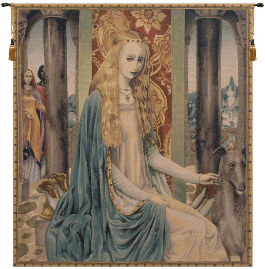 Lady Belgian Wall Tapestry 30-39Inchestall, 30-39Incheswide, 33W, 34H, Belgian, Bird, Border, Bridge, Green, Square, Tapestry, Wall, With, Belgianwoven, Europeanwoven, tapestries, tapestrys, hangings, and, the