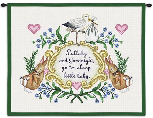 Lullabye & Goodnight Wall Tapestry C-0793, &, 0793-Wh, 0793C, 0793Wh, 10-29Inchestall, 26H, 30-39Incheswide, 34W, Carolina, USAwoven, Dowel, Goodnight, Horizontal, Lullabye, Other, Tapestry, Wall, White, Wood, Yellow, tapestries, tapestrys, hangings, and, the