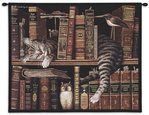 Frederick the Library Cat Wall Tapestry C-0801, 10-29Inchestall, 26H, 30-39Incheswide, 34W, Animal, Animals, Art, Brown, Carolina, USAwoven, Cat, Cotton, Frederick, Hanging, Horizontal, Library, Tapastry, Tapestries, Tapestry, Tapistry, The, Wall, Woven, Woven0801C0801Wh0801-Wh, tapestries, tapestrys, hangings, and, the