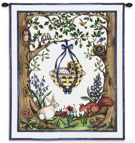 Rockabye Blue Baby Boy Wall Tapestry C-0980, 0980-Wh, 0980C, 0980Wh, 10-29Incheswide, 26W, 30-39Inchestall, 34H, Baby, Blue, Boy, Carolina, USAwoven, Children, Dowel, Rockabye, Tapestry, Vertical, Wall, White, Wood, tapestries, tapestrys, hangings, and, the