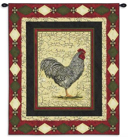 Le Coq Rooster Wall Tapestry C-1007, 10-29Incheswide, 1007-Wh, 1007C, 1007Wh, 26W, 30-39Inchestall, 34H, Animal, Carolina, USAwoven, Coq, Dowel, Kitchen, Le, Red, Rooster, Tapestry, Vertical, Wall, Wood, tapestries, tapestrys, hangings, and, the