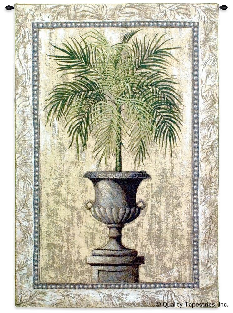 Palm Tree in Urn I Wall Tapestry C-1110, 1110-Wh, 1110C, 1110Wh, 30-39Incheswide, 35W, 50-59Inchestall, 53H, Art, Border, Carolina, USAwoven, Cotton, Cream, Green, Group, Hanging, I, In, Old, Palm, Tall, Tapestries, Tapestry, Tree, Tropical, Urn, Vertical, Vintage, Wall, White, World, Woven, tapestries, tapestrys, hangings, and, the