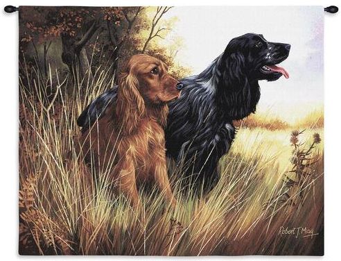 Cocker Spaniels Wall Tapestry C-1124, 10-29Inchestall, 1124-Wh, 1124C, 1124Wh, 26H, 30-39Incheswide, 34W, Animal, Brown, Carolina, USAwoven, Cocker, Dogs, Dowel, Horizontal, Spaniels, Tapestry, Wall, Wood, tapestries, tapestrys, hangings, and, the
