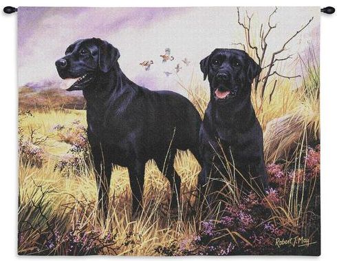 Black Labs Wall Tapestry C-1137, 10-29Inchestall, 1137-Wh, 1137C, 1137Wh, 26H, 30-39Incheswide, 34W, Animal, Black, Brown, Carolina, USAwoven, Dogs, Dowel, Horizontal, Labs, Tapestry, Wall, Wood, tapestries, tapestrys, hangings, and, the