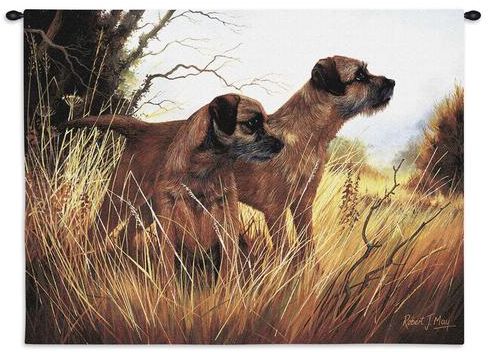 Border Terriers Wall Tapestry C-1139, 10-29Inchestall, 1139-Wh, 1139C, 1139Wh, 26H, 30-39Incheswide, 34W, Animal, Border, Brown, Carolina, USAwoven, Dogs, Dowel, Horizontal, Tapestry, Terriers, Wall, Wood, tapestries, tapestrys, hangings, and, the