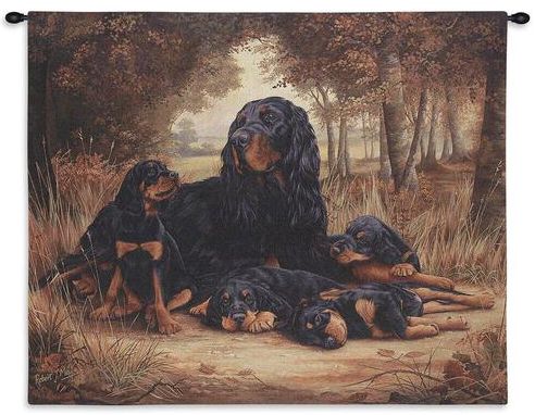 Gordon Setters Wall Tapestry C-1141, 10-29Inchestall, 1141-Wh, 1141C, 1141Wh, 26H, 30-39Incheswide, 34W, Animal, Brown, Carolina, USAwoven, Dogs, Dowel, Gordon, Horizontal, Setters, Tapestry, Wall, Wood, tapestries, tapestrys, hangings, and, the