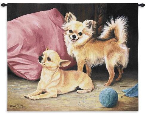 Chihuahuas Wall Tapestry C-1142, 10-29Inchestall, 1142-Wh, 1142C, 1142Wh, 26H, 30-39Incheswide, 34W, Animal, Brown, Carolina, USAwoven, Chihuahuas, Dogs, Dowel, Horizontal, Pink, Tapestry, Wall, Wood, tapestries, tapestrys, hangings, and, the