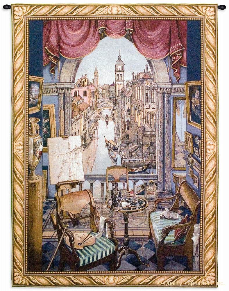 View of Venice Wall Tapestry C-1144, 1144-Wh, 1144C, 1144Wh, 30-39Incheswide, 38W, 50-59Inchestall, 53H, Art, S, Blue, Brown, Carolina, USAwoven, Cityscape, Cotton, Erope, Europe, European, Eurupe, Gold, Hanging, Home, Italian, Italy, Of, Red, Seller, Tapestries, Tapestry, Urope, Venice, Vertical, View, Wall, Woven, Woven, tapestries, tapestrys, hangings, and, the