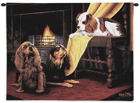 Cavalier King Charles Wall Tapestry C-1148, 10-29Inchestall, 1148-Wh, 1148C, 1148Wh, 26H, 30-39Incheswide, 34W, Animal, Brown, Carolina, USAwoven, Cavalier, Charles, Dark, Dogs, Dowel, Fire, Horizontal, King, Red, Tapestry, Wall, Wood, tapestries, tapestrys, hangings, and, the