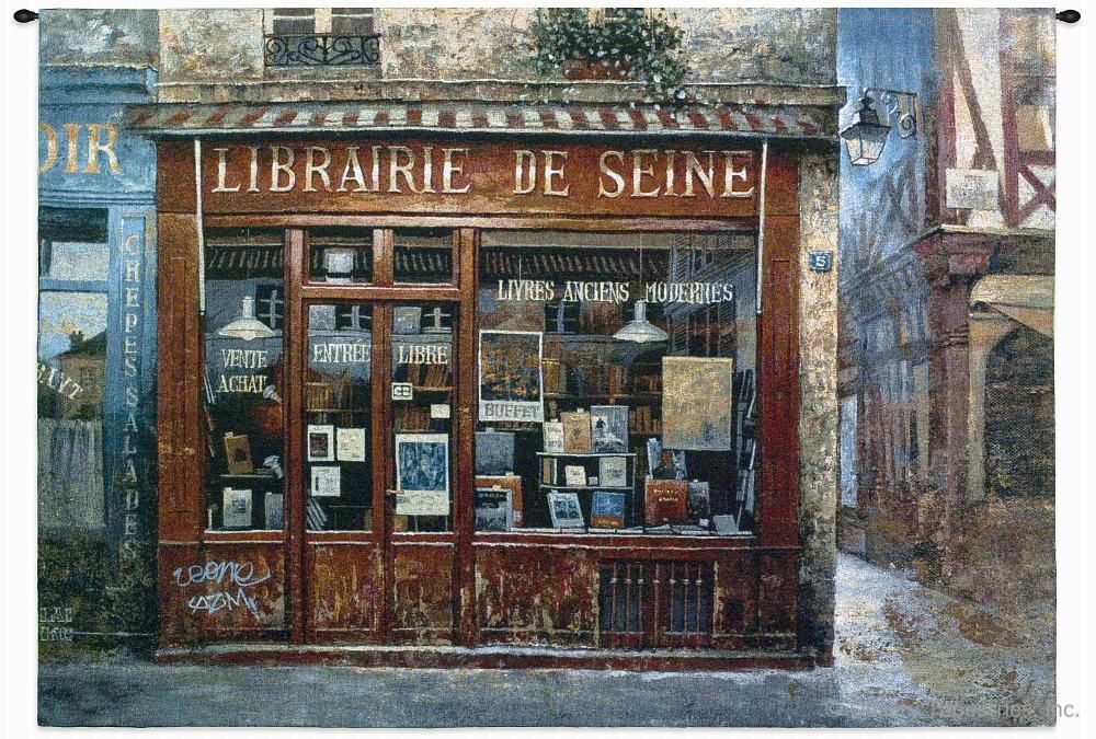 Librairie De Seine Wall Tapestry C-1294, 1294-Wh, 1294C, 1294Wh, 30-39Inchestall, 37H, 50-59Incheswide, 53W, Carolina, USAwoven, Cityscape, De, European, Horizontal, Librairie, Red, Seine, Tapestry, Wall, tapestries, tapestrys, hangings, and, the