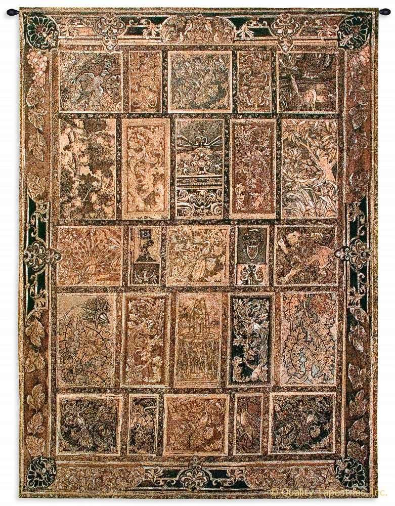 Golden Motif Wall Tapestry C-1298, 1298-Wh, 1298C, 1298Wh, 30-39Incheswide, 37W, 50-59Inchestall, 53H, Art, Brown, Carolina, USAwoven, Complex, Cotton, Design, Designs, Golden, Hanging, Intricate, Motif, Pattern, Patterns, Shapes, Tapestries, Tapestry, Textile, Vertical, Wall, Woven, tapestries, tapestrys, hangings, and, the