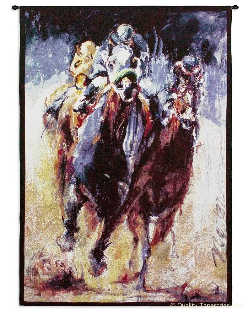 Down the Stretch Horse Race Wall Tapestry C-1307, 1307-Wh, 1307C, 1307Wh, 30-39Incheswide, 38W, 50-59Inchestall, 53H, Abstract, Animal, Carolina, USAwoven, Down, Horse, Race, Stretch, Tapestry, The, Vertical, Wall, tapestries, tapestrys, hangings, and, the