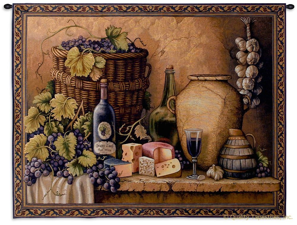 Wine Tasting Wall Tapestry C-1335, 1335-Wh, 1335C, 1335Wh, 30-39Inchestall, 38H, 50-59Incheswide, 53W, Alcohol, Art, Ashley, S, Bottle, Brown, Carolina, USAwoven, Cheese, Cotton, Grapes, Hanging, Horizontal, Life, Purple, Seller, Spirits, Still, Tapestries, Tapestry, Tasting, Vineyard, Wall, Wine, Woven, Woven, tapestries, tapestrys, hangings, and, the