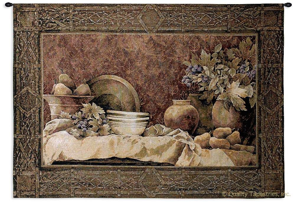 Southwestern Pottery Still Life Wall Tapestry C-1374, 1374-Wh, 1374C, 1374Wh, 30-39Inchestall, 38H, 50-59Incheswide, 53W, America, American, Art, Brown, Carolina, USAwoven, Cotton, Cowboy, Desert, Hanging, Horizontal, Indian, Life, Native, Pottery, Southwest, Southwestern, Still, Tapestries, Tapestry, Wall, Western, White, Woven, tapestries, tapestrys, hangings, and, the