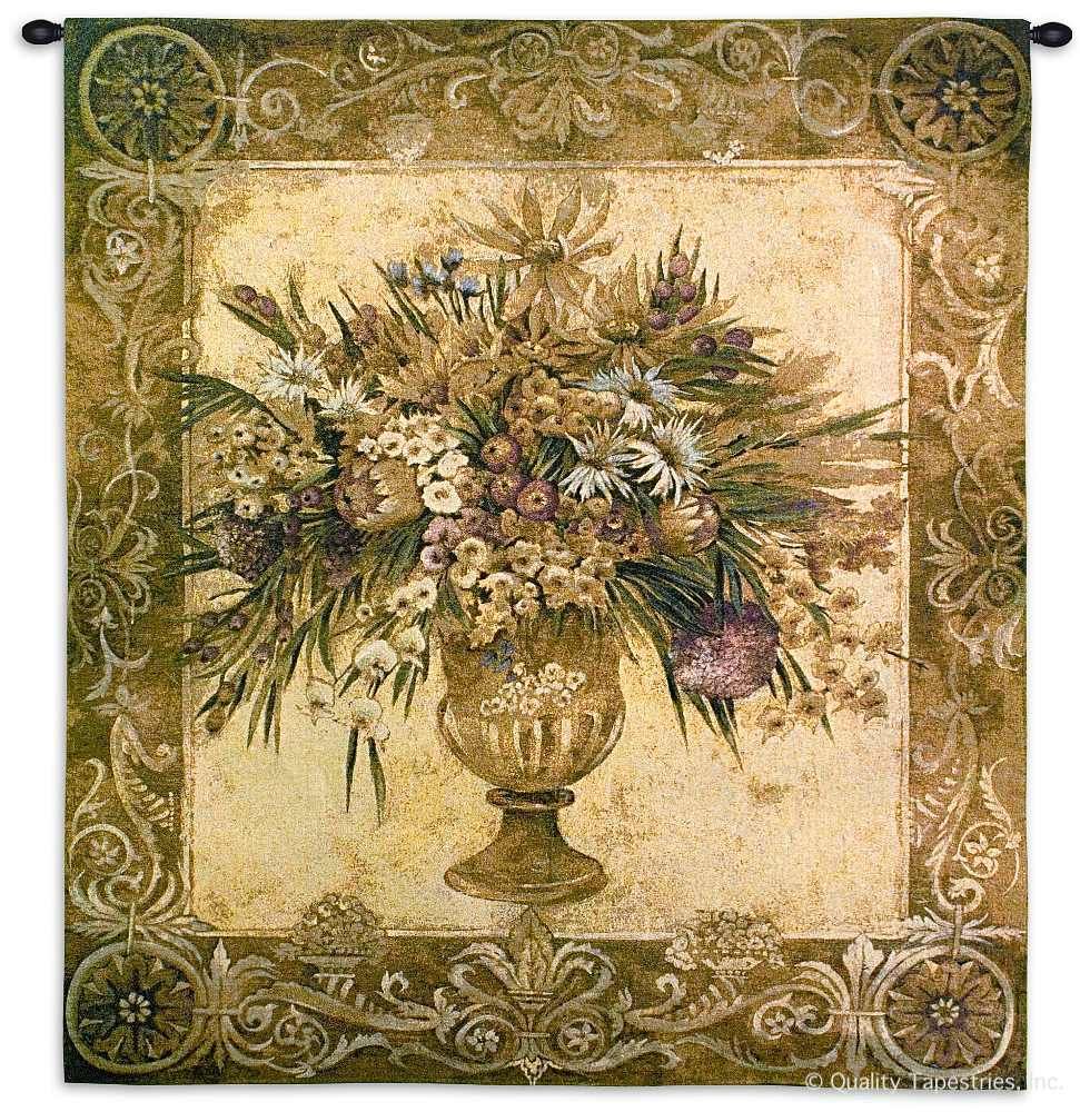 Tuscan Urn Wall Tapestry C-1388, 1388-Wh, 1388C, 1388Wh, 40-49Incheswide, 45W, 50-59Inchestall, 53H, Art, Botanical, Bouquet, Brown, Carolina, USAwoven, Cotton, Floral, Flower, Flowers, Hanging, Of, Pedals, Pink, Tapestries, Tapestry, Tuscan, Urn, Vase, Vertical, Wall, Woven, tapestries, tapestrys, hangings, and, the