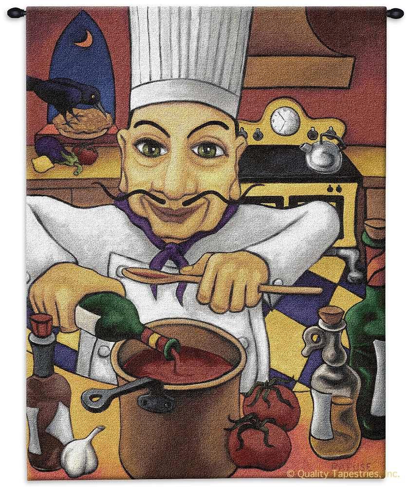 Italian Chef Wine II Wall Tapestry C-1437, 1437-Wh, 1437C, 1437Wh, 30-39Incheswide, 37W, 50-59Inchestall, 53H, Abstract, Art, Carolina, USAwoven, Chef, Colorful, Contemporary, Cook, Cooking, Cotton, Culinary, Erope, Europe, European, Eurupe, Folks, Group, Hanging, Ii, Italian, Italy, Kitchen, Lady, Man, Modern, People, Person, Persons, Purple, Red, Ristorante, Salvatore, Tapastry, Tapestries, Tapestry, Tapistry, Urope, Vertical, Wall, Whimsical, White, Wine, Woman, Women, Woven, Yellow, tapestries, tapestrys, hangings, and, the