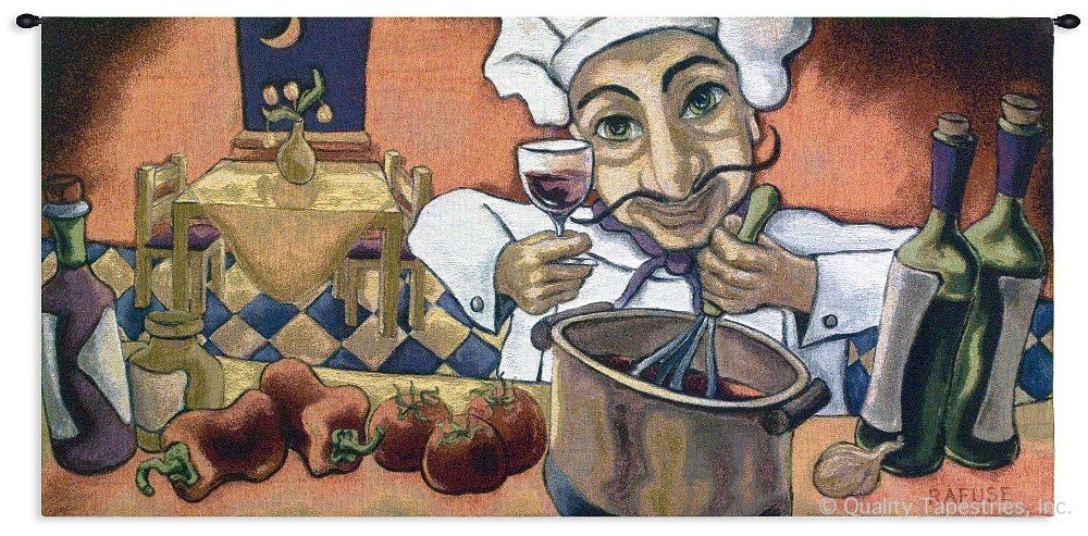 Italian Chef Wine I Wall Tapestry C-1438, 1438-Wh, 1438C, 1438Wh, 30-39Inchestall, 37H, 50-59Incheswide, 53W, Abstract, Alcohol, Art, Carolina, USAwoven, Chef, Cook, Cooking, Cotton, Culinary, European, Group, Hanging, Horizontal, I, Italian, Italy, Kitchen, Orange, Red, Restaurant, Ristorante, Spirits, Tapestries, Tapestry, Tuscan, Vineyard, Wall, Whimsical, Wine, Woven, tapestries, tapestrys, hangings, and, the