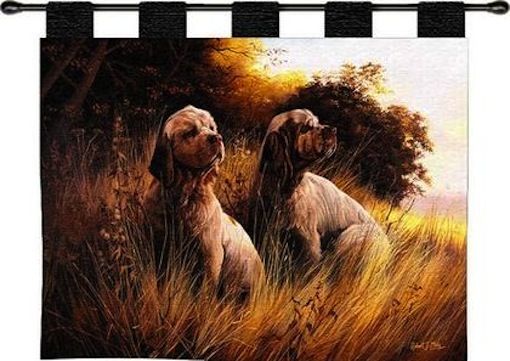 Clumber Spaniels Wall Tapestry C-1441, 10-29Inchestall, 1441-Wh, 1441C, 1441Wh, 26H, 30-39Incheswide, 34W, Animal, Brown, Carolina, USAwoven, Clumber, Dogs, Dowel, Horizontal, Spaniels, Tapestry, Wall, Wood, tapestries, tapestrys, hangings, and, the