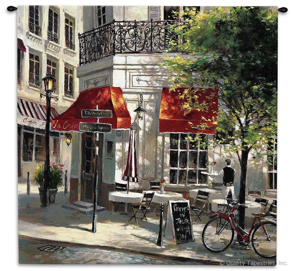 Corner French Cafe Wall Tapestry C-1496, 1496-Wh, 1496C, 1496Wh, 50-59Inchestall, 50-59Incheswide, 53H, 53W, Art, Ashley, S, Cafe, Carolina, USAwoven, Cityscape, Cityscapes, Corner, Cotton, Cream, Erope, Europe, European, Eurupe, French, Hanging, Paris, Red, Seller, Square, Tapestries, Tapestry, Top50, Urope, Wall, White, Woven, Woven, Bestseller, tapestries, tapestrys, hangings, and, the