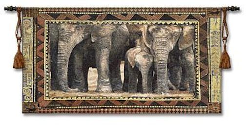 Elephants Among Family Wall Tapestry C-1504, 1504-Wh, 1504C, 1504Wh, 30-39Inchestall, 38H, 50-59Incheswide, 53W, Among, Animal, Brown, Carolina, USAwoven, Elephants, Family, Gray, Grey, Horizontal, Tapestry, Wall, tapestries, tapestrys, hangings, and, the