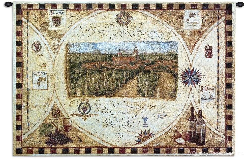 Wine Country Hilltop Winery Wall Tapestry C-1561, 1561-Wh, 1561C, 1561Wh, 30-39Inchestall, 36H, 50-59Incheswide, 53W, Alcohol, Art, Beige, Brown, Carolina, USAwoven, Cotton, Country, Hanging, Hilltop, Horizontal, Spirits, Tapestries, Tapestry, Vineyard, Wall, Wine, Winery, Woven, tapestries, tapestrys, hangings, and, the