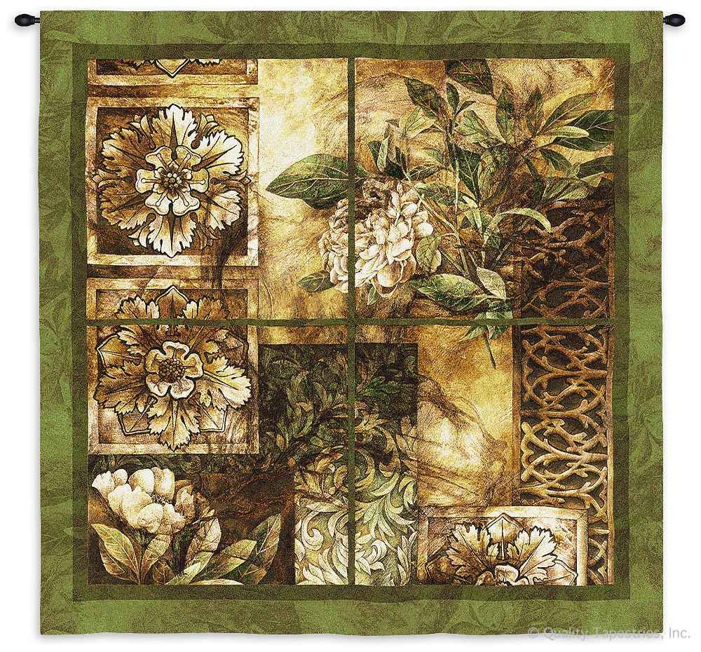 Decorative Textures Wall Tapestry C-1651, 1651-Wh, 1651C, 1651Wh, 50-59Inchestall, 50-59Incheswide, 53H, 53W, Carolina, USAwoven, Decorative, Floral, Green, Square, Tapestry, Textures, Wall, tapestries, tapestrys, hangings, and, the
