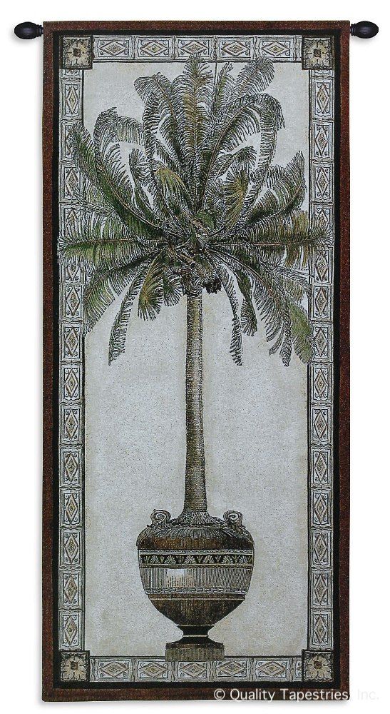 Old World Palm Tree I Wall Tapestry C-1707, 10-29Incheswide, 1707-Wh, 1707C, 1707Wh, 24W, 50-59Inchestall, 53H, Art, Beige, Border, Carolina, USAwoven, Cotton, Green, Group, Hanging, I, Old, Palm, Red, Tall, Tapestries, Tapestry, Tree, Tropical, Vertical, Vintage, Wall, World, Woven, tapestries, tapestrys, hangings, and, the