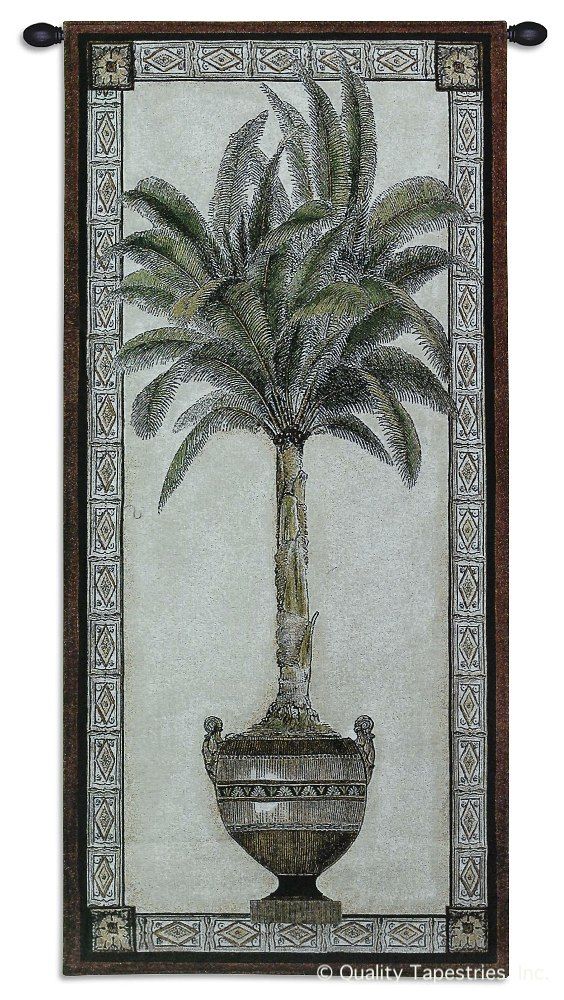 Old World Palm Tree II Wall Tapestry C-1708, 10-29Incheswide, 1708-Wh, 1708C, 1708Wh, 24W, 50-59Inchestall, 53H, Art, Beige, Border, Carolina, USAwoven, Cotton, Green, Group, Hanging, Ii, Old, Palm, Red, Tall, Tapestries, Tapestry, Tree, Tropical, Vertical, Vintage, Wall, World, Woven, tapestries, tapestrys, hangings, and, the
