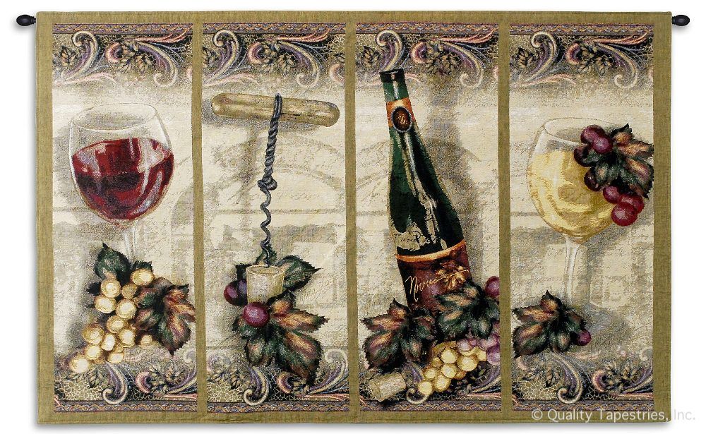 Wine Cellar Emsemble Wall Tapestry C-1742, 1742-Wh, 1742C, 1742Wh, 30-39Inchestall, 35H, 50-59Incheswide, 53W, Alcohol, Art, Bottle, Brown, Carolina, USAwoven, Cellar, Corkscrew, Cotton, Emsemble, Glass, Hanging, Horizontal, Red, Spirits, Tapestries, Tapestry, Vineyard, Wall, Wine, Woven, tapestries, tapestrys, hangings, and, the