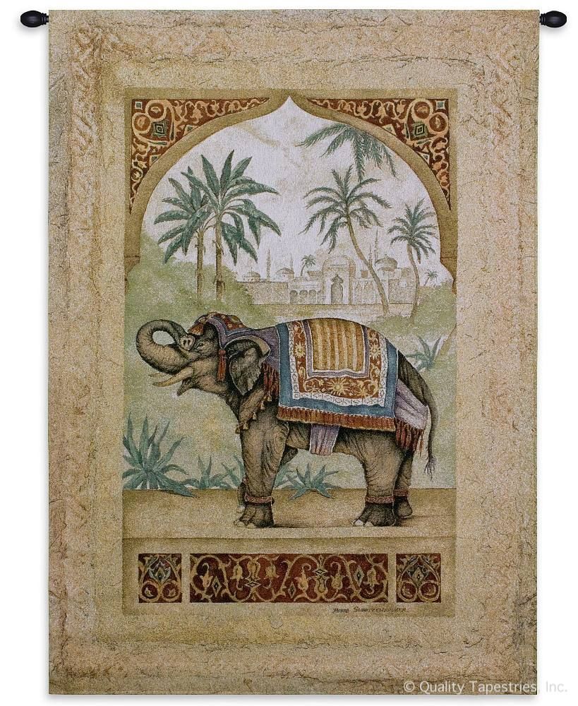 Royal Indian Elephant II Wall Tapestry C-1763, 1763-Wh, 1763C, 1763Wh, 30-39Incheswide, 38W, 50-59Inchestall, 53H, Animal, Animals, Art, Blue, Carolina, USAwoven, Cotton, Elephant, Group, Hanging, Ii, Indian, Red, Royal, Tapastry, Tapestries, Tapestry, Tapistry, Vertical, Wall, Woven, Yellow, tapestries, tapestrys, hangings, and, the