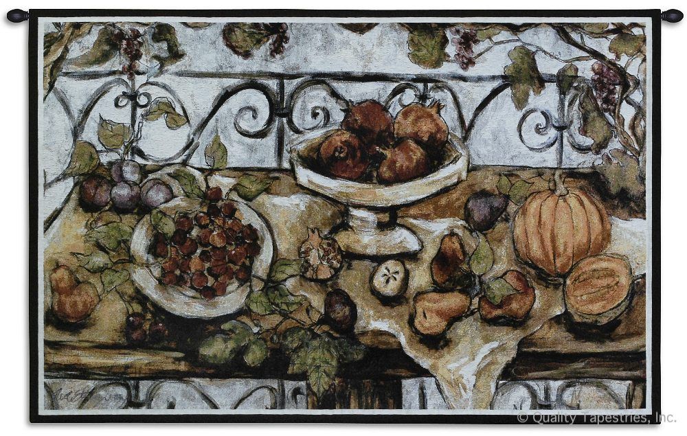 Harvest Table Wall Tapestry C-1768, 1768-Wh, 1768C, 1768Wh, 30-39Inchestall, 38H, 50-59Incheswide, 53W, Brown, Carolina, USAwoven, Cream, Harvest, Horizontal, Life, Red, Still, Table, Tapestry, Wall, tapestries, tapestrys, hangings, and, the