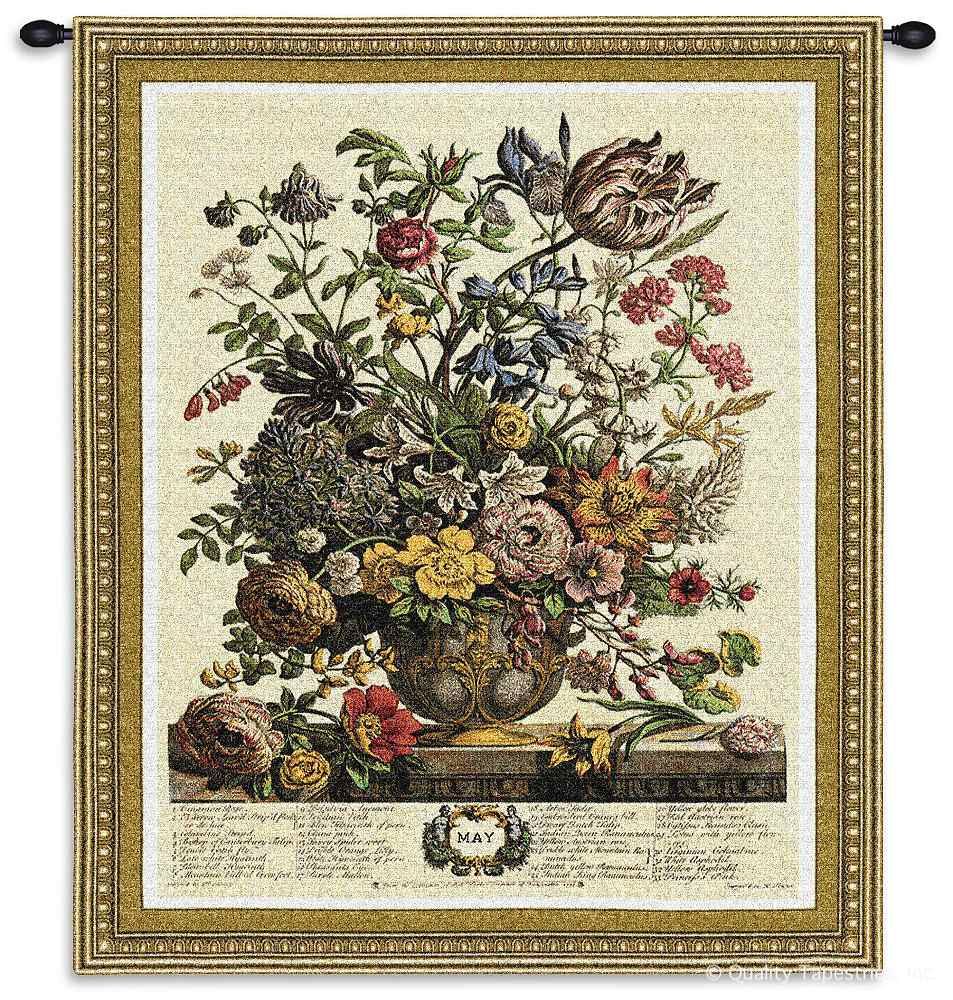 May Botanical Wall Tapestry C-1802, 10-29Incheswide, 1802-Wh, 1802C, 1802Wh, 26W, 30-39Inchestall, 32H, Border, Botanical, Carolina, USAwoven, Cream, Floral, May, Tapestry, Vertical, Wall, tapestries, tapestrys, hangings, and, the