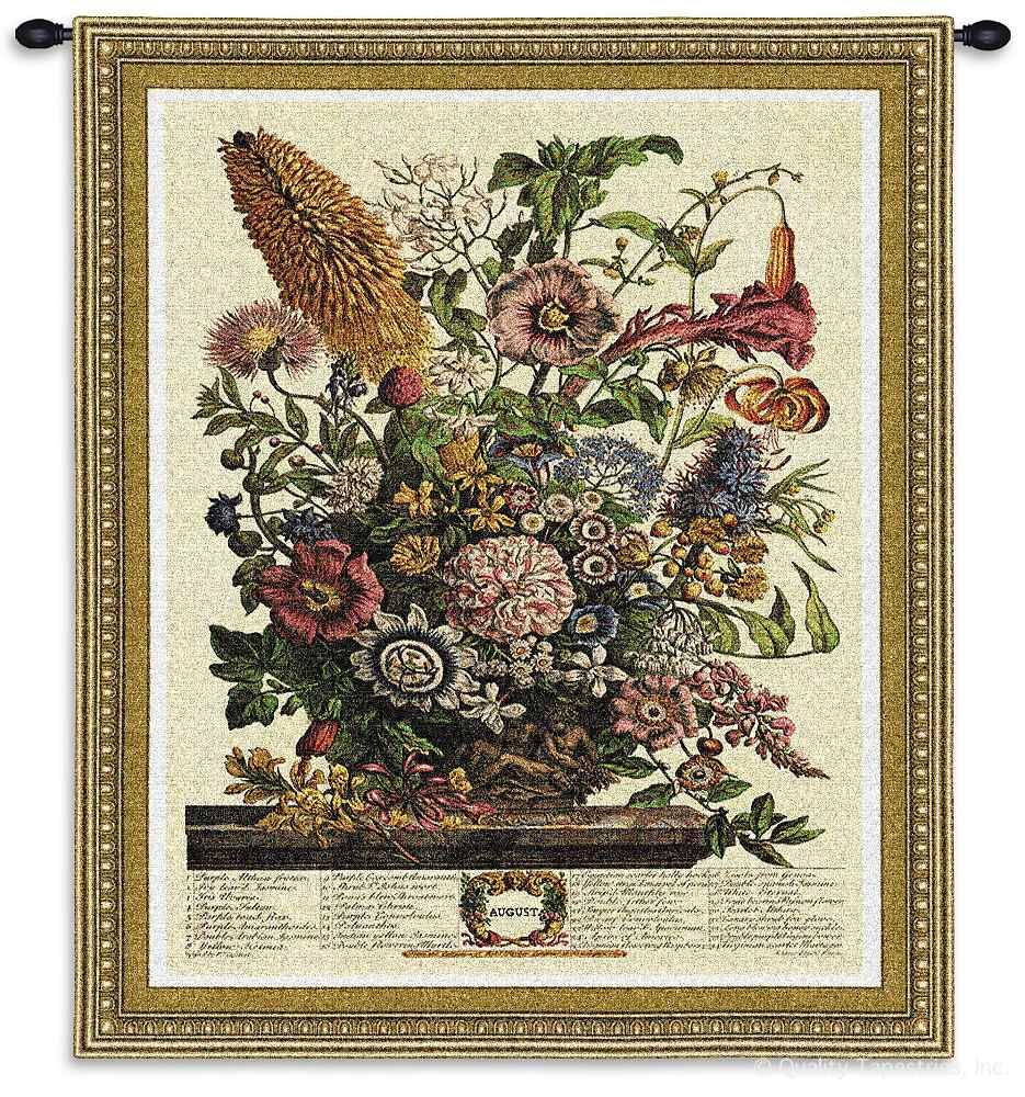 August Botanical Wall Tapestry C-1805, 10-29Incheswide, 1805-Wh, 1805C, 1805Wh, 26W, 30-39Inchestall, 32H, August, Border, Botanical, Carolina, USAwoven, Cream, Floral, Tapestry, Vertical, Wall, tapestries, tapestrys, hangings, and, the
