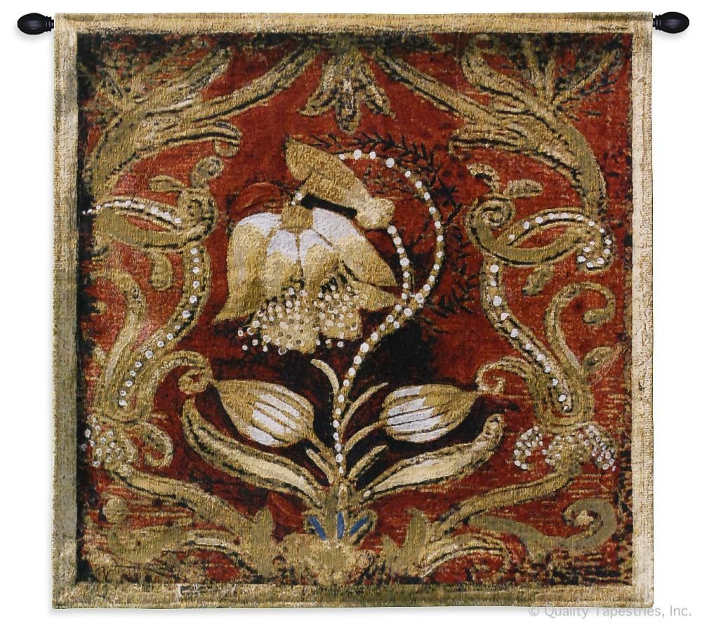 Bel Tesoro I Wall Tapestry C-1826, 10-29Inchestall, 10-29Incheswide, 1826-Wh, 1826C, 1826Wh, 26H, 26W, Abstract, Art, Bel, Botanical, Carolina, USAwoven, Contemporary, Cotton, Floral, Flower, Flowers, Gold, Group, Hanging, I, Maroon, Modern, Pedals, Red, Square, Tapastry, Tapestries, Tapestry, Tapistry, Tesoro, Wall, Woven, tapestries, tapestrys, hangings, and, the