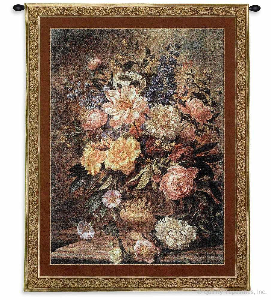 Natures Glory III Floral Wall Tapestry C-1852, 1852-Wh, 1852C, 1852Wh, 40-49Incheswide, 42W, 50-59Inchestall, 53H, Art, Botanical, Bouquet, Brown, Carolina, USAwoven, Cotton, Floral, Flower, Flowers, Glory, Group, Hanging, Iii, Life, NatureS, Of, Pedals, Pink, Still, Tapestries, Tapestry, Vertical, Wall, Woven, Yellow, tapestries, tapestrys, hangings, and, the