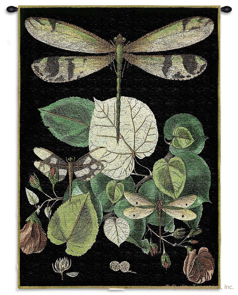 Whimsical Dragonfly II Wall Tapestry C-1896, 1896-Wh, 1896C, 1896Wh, 30-39Incheswide, 38W, 50-59Inchestall, 53H, Animal, Black, Carolina, USAwoven, Dragonfly, Green, Group, Ii, Tapestry, Vertical, Wall, Whimsical, tapestries, tapestrys, hangings, and, the