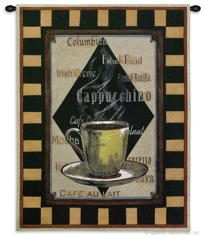 Coffee I Wall Tapestry C-1899, 1899-Wh, Ashley, 1899C, 1899Wh, 30-39Incheswide, 35W, 40-49Inchestall, 45H, Art, Black, Cappuccino, Cappuchino, Carolina, USAwoven, Coffee, Cotton, Group, Hanging, I, Other, Restaurant, Tapestries, Tapestry, Time, Vertical, Wall, Woven, tapestries, tapestrys, hangings, and, the