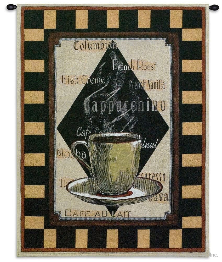 Coffee II Wall Tapestry C-1900, 1900-Wh, 1900C, 1900Wh, 30-39Incheswide, 35W, 40-49Inchestall, 45H, Art, Au, Black, Cafe, Cappuchino, Carolina, USAwoven, Coffee, Cotton, Group, Hanging, Ii, Lait, Other, Restaurant, Tapestries, Tapestry, Time, Vertical, Wall, Woven, tapestries, tapestrys, hangings, and, the