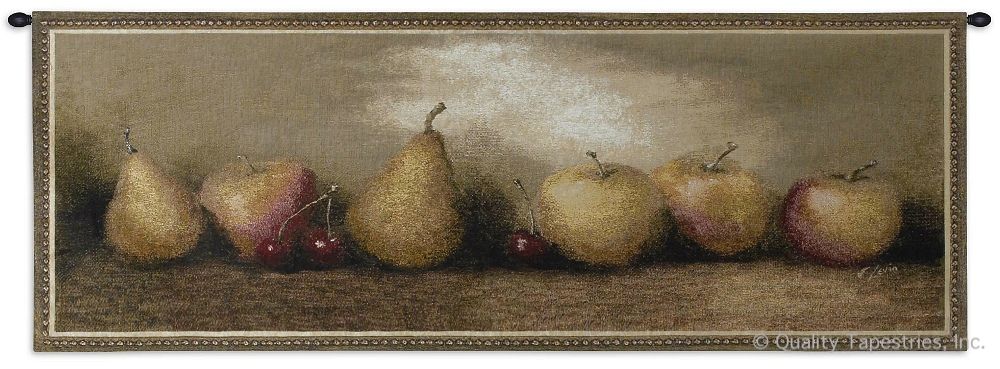 Natures Bounty II Wall Tapestry C-1902, 10-29Inchestall, 1902-Wh, 1902C, 1902Wh, 22H, 50-59Incheswide, 53W, Border, Bounty, Brown, Carolina, USAwoven, Culinary, Fruit, Group, Horizontal, Ii, Natures, Red, Tapestry, Wall, Yellow, tapestries, tapestrys, hangings, and, the
