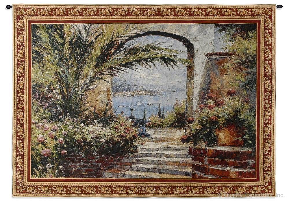 Rose Arch Wall Tapestry C-1913, 1913-Wh, 1913C, 1913Wh, 30-39Inchestall, 38H, 50-59Incheswide, 53W, Arch, Art, Beige, Carolina, USAwoven, Coast, Coastal, Cotton, European, Floral, Green, Hanging, Horizontal, Landscape, New, Rose, Tapestries, Tapestry, Tapistry, Wall, Woven, tapestries, tapestrys, hangings, and, the