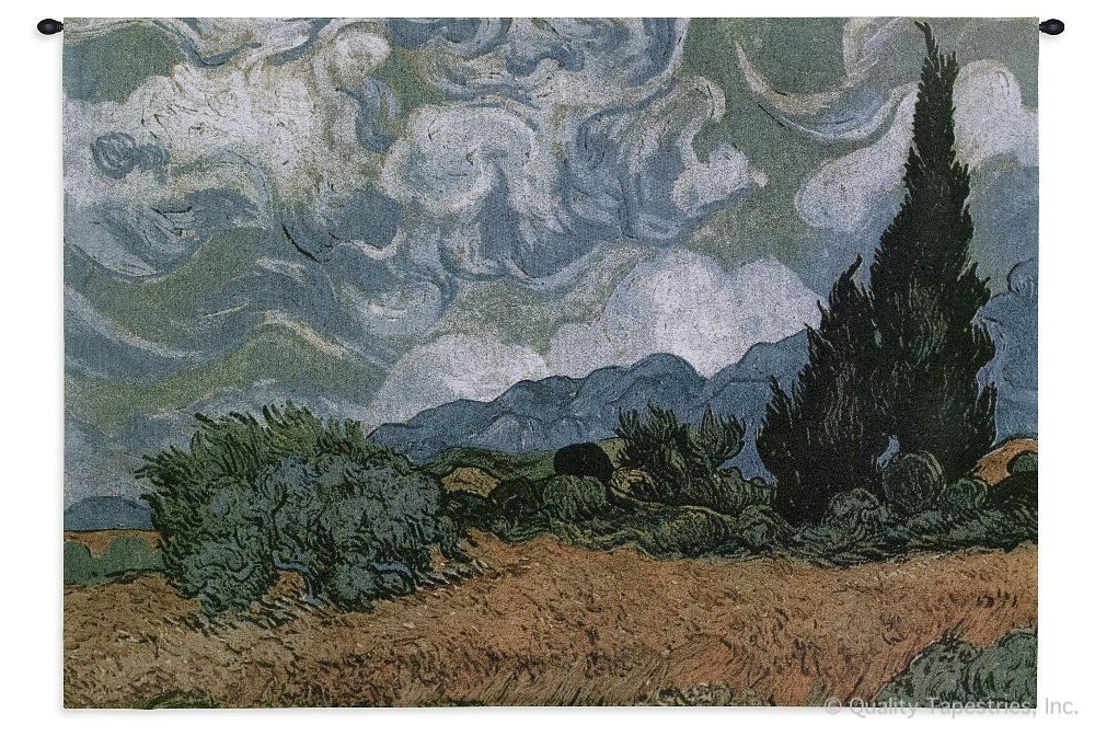 Van Gogh Wheatfield With Cypresses Wall Tapestry C-1406, 40-49Inchestall, 40H, 50-59Incheswide, 54W, Abstract, Art, Artist, S, Blue, Carolina, USAwoven, Contemporary, Cotton, Cypress, Cypresses, Famous, Field, Gogh, Green, Hanging, Horizontal, Masterpiece, Masterpieces, Modern, Old, Painting, Paintings, Seller, Sky, Swirls, Tapestries, Tapestry, Van, Wall, Wheat, Wheatfield, With, Woven, Woven, Bestseller, tapestries, tapestrys, hangings, and, the