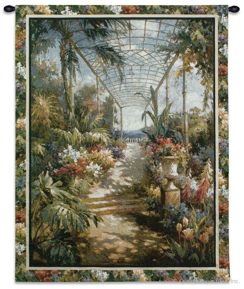 Tropical Breezeway Wall Tapestry C-2027, 2027-Wh, 2027C, 2027Wh, 40-49Incheswide, 42W, 50-59Inchestall, 53H, Blue, Breezeway, Carolina, USAwoven, Floral, Foral, Green, Red, Tapestry, Tropical, Vertical, Wall, tapestries, tapestrys, hangings, and, the
