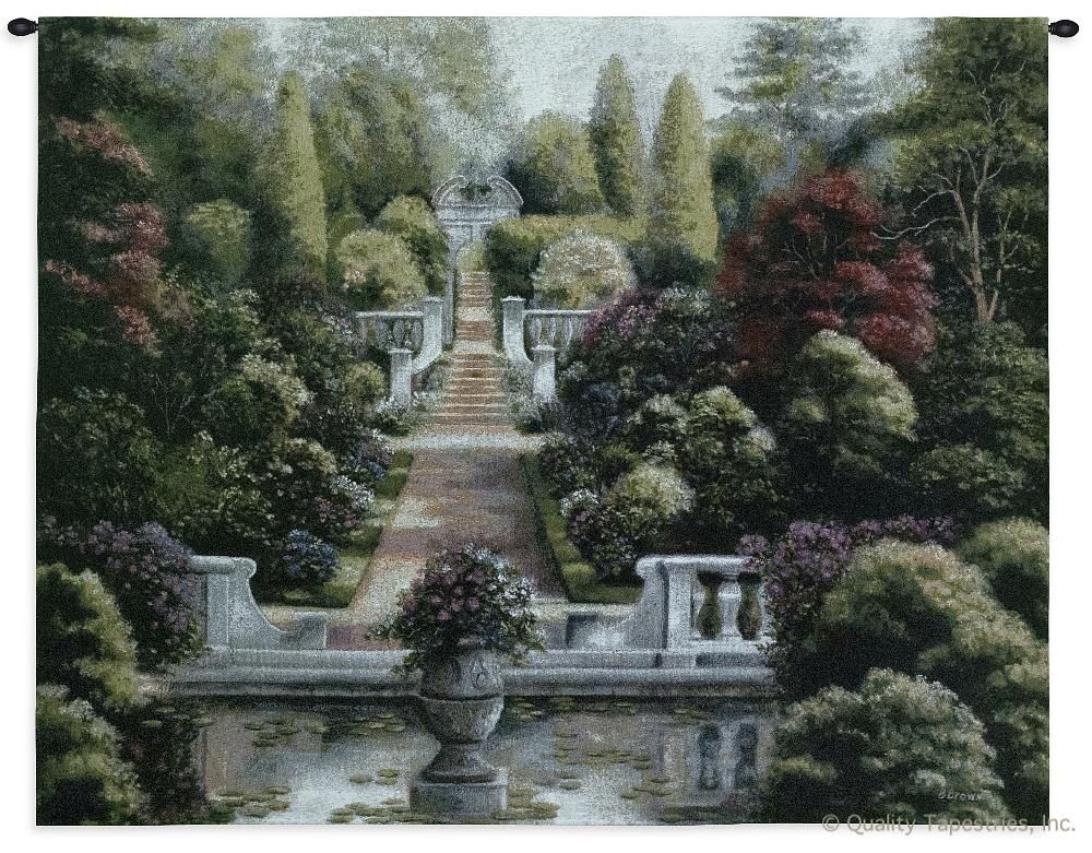 European Rose Garden Wall Tapestry C-2055, 2055-Wh, 2055C, 2055Wh, 40-49Inchestall, 41H, 50-59Incheswide, 52W, Art, Botanical, Carolina, USAwoven, Cotton, Earth, Erope, Europe, European, Eurupe, Field, Floral, Flower, Flowers, Garden, Green, Hanging, Horizontal, Landscape, Landscapes, Pedals, Rose, Scene, Tapestries, Tapestry, Urope, Wall, Woven, betsy, brown, tapestries, tapestrys, hangings, and, the