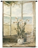 Ocean Narcissus Still Life Wall Tapestry C-2074, 2074-Wh, 2074C, 2074Wh, 30-39Incheswide, 38W, 50-59Inchestall, 53H, Art, Beach, Carolina, USAwoven, Coast, Coastal, Cotton, Flowers, Group, Hanging, Life, Light, Narcissus, Ocean, Scene, Sea, Still, Tapestries, Tapestry, Vertical, Wall, White, Window, Woven, tapestries, tapestrys, hangings, and, the
