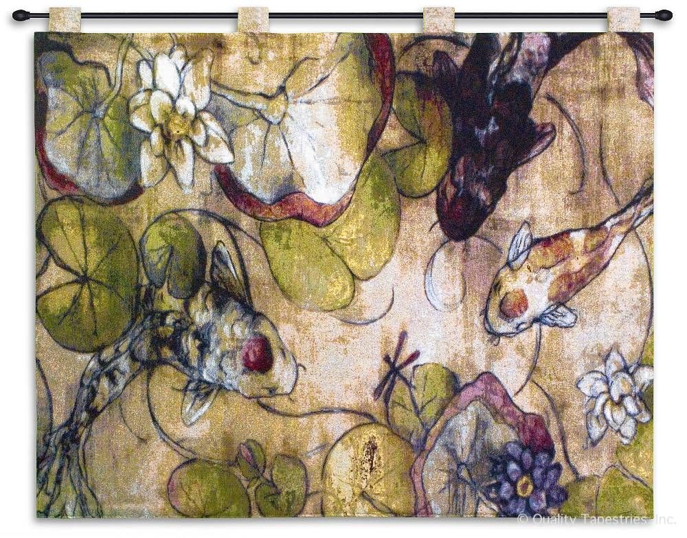 Koi Pond Abstract Fish Wall Tapestry C-2080, 2080-Wh, 2080C, 2080Wh, 30-39Inchestall, 35H, 50-59Incheswide, 53W, Abstract, Animal, Animals, Art, Carolina, USAwoven, Contemporary, Cotton, Fish, Green, Hanging, Horizontal, Koi, Modern, Pond, Tapastry, Tapestries, Tapestry, Tapistry, Wall, Woven, Bestseller, tapestries, tapestrys, hangings, and, the
