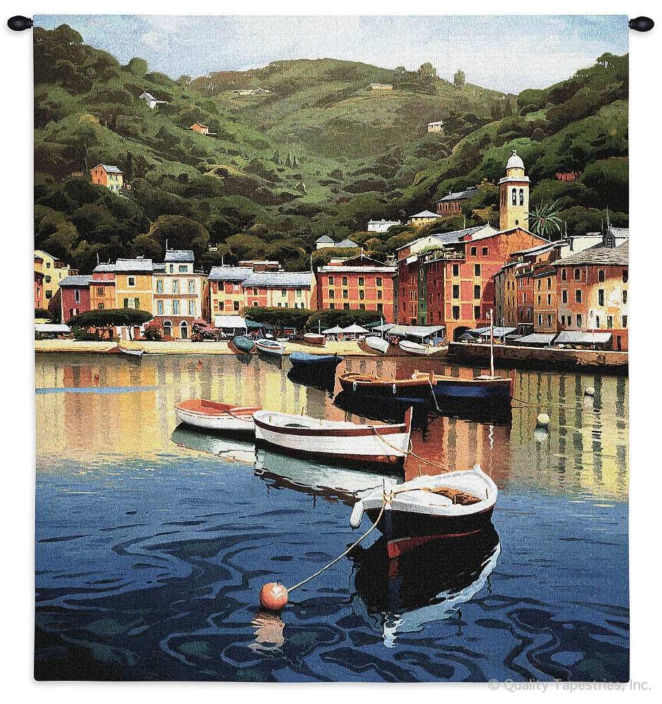 Harbor at Last Light Wall Tapestry C-2085, 2085-Wh, 2085C, 2085Wh, 40-49Incheswide, 45W, 50-59Inchestall, 53H, Art, At, Beach, Boat, Boats, Carolina, USAwoven, Coast, Coastal, Cotton, Europe, European, Green, Hanging, Harbor, Last, Light, Ocean, Orange, Purple, Scene, Sea, Tapestries, Tapestry, Vertical, Wall, Water, Woven, tapestries, tapestrys, hangings, and, the
