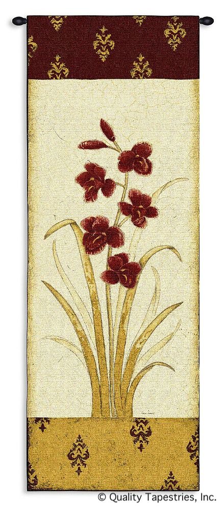 Kimono Orchid Plum I Wall Tapestry C-2102, 10-29Incheswide, 18W, 2102-Wh, 2102C, 2102Wh, 50-59Inchestall, 53H, Art, Botanical, Brown, Carolina, USAwoven, Cotton, Cream, Floral, Flower, Flowers, Group, Hanging, I, Kimono, Long, Orchid, Panel, Pedals, Plum, Red, Tall, Tapestries, Tapestry, Vertical, Wall, Woven, tapestries, tapestrys, hangings, and, the